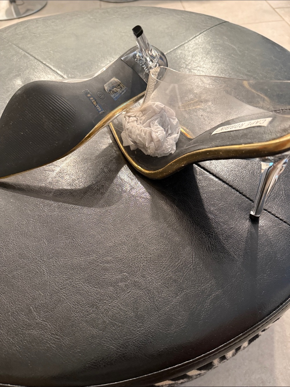 Cape Robbin Transparent Pointed Toe Pumps with Gold Trim - Picture 2 of 4